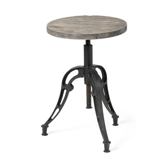 Emslie I 19"-25" Brown Wood Seat Black Metal Frame Stool