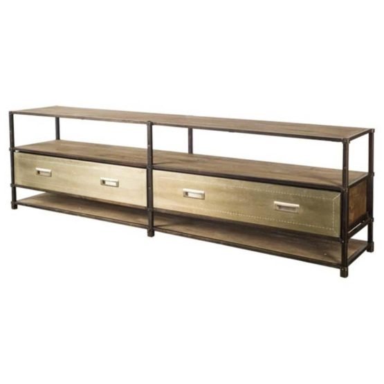 Farrow 72.5L x 14W x 20H Brass Wood and Metal TV Stand Media Console with Storage TV up to 83"