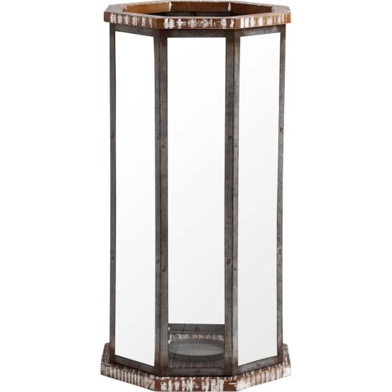 Hawksbill Large Rustic Metal/Wood Hexagonal Table Candle Holder