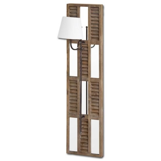 Stoyo 9.4x53.3 Brown Wood Slated Body White Shade Wall Sconce