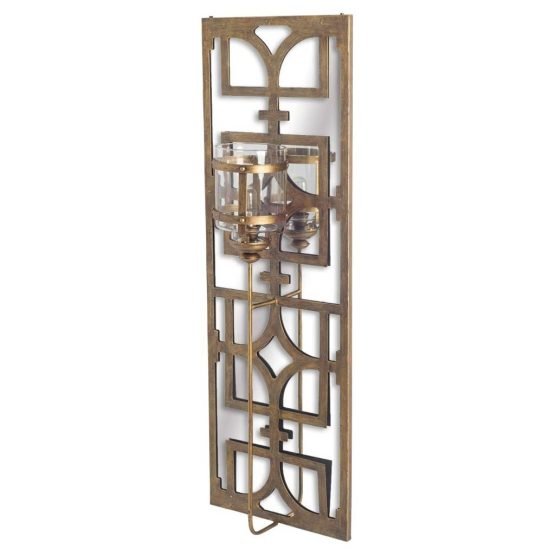Newill 9x54.5 Gold Toned Metal and Mirror Inlay Rectangular Wall Sconce