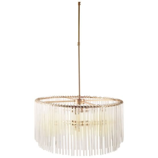 Elsa (26"x14") Frosted Glass and Gold Metal Frame Six Bulb Chandelier