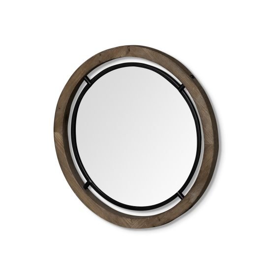 Josi 24" Brown Wood and Black Metal Frame Mirror