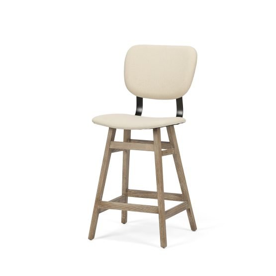 Haden 26.5" Seat Height Cream Upholstered Seat Brown Wood Frame Stool