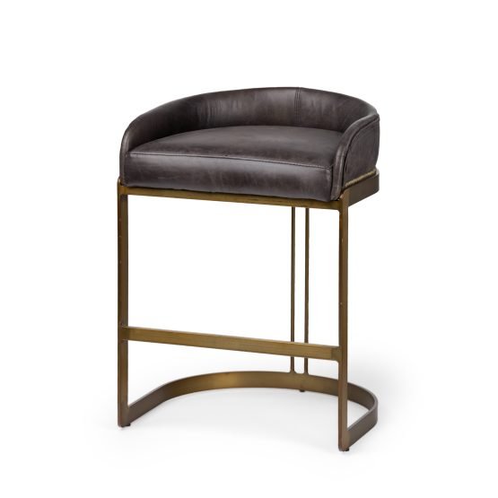 Hollyfield 29" Total Height Black Leather Seat Gold Metal Base Stool