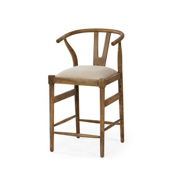 Trixie 20 x 24 x 37 Cream Upholstered Seat Brown Wood Frame Counter Stool
