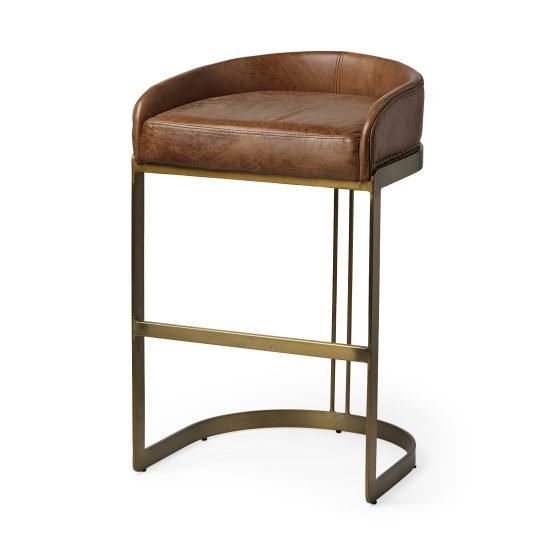 Hollyfield 20.5L x 19.75W x 32.75H Brown Leather Seat Gold Metal Base Stool