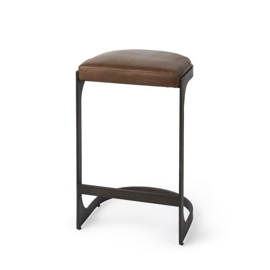 Tyson 17L x 18W x 28H Brown Leather W/ Metal Frame Counter Stool