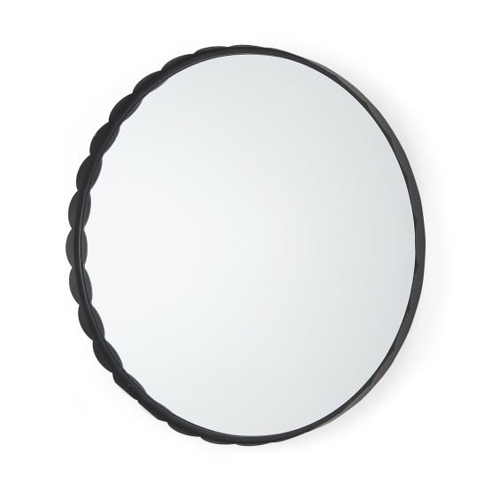 Adelaide 29.7"Black Metal Scallop Edge Round Mirror