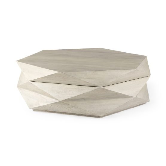 Arreto 48L x 48W x 15H Natural Solid Wood Hexagonal Storage Coffee Table