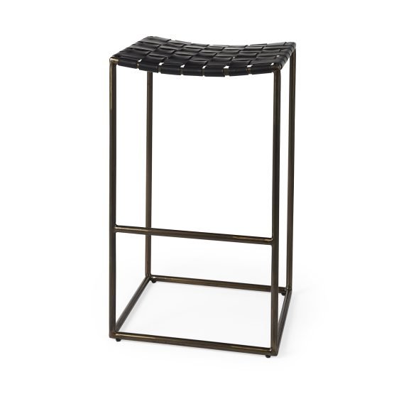 Clarissa 18.0L x 16.0W x 30.25H Black Woven Leather Seat W/ Dark Nickel Frame Bar Stool
