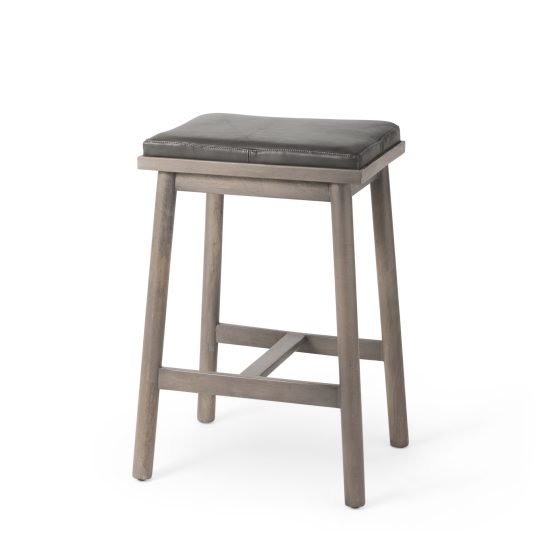 Eliza 18.25 X 14.75 X 26.5 Grey-Brown Genuine Leather Seat & Wood Frame Counter Stool