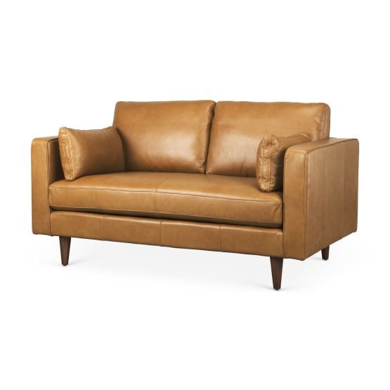 Elton 65.0L x 37.8W x 34.6H Tan Leather Love Seat Sofa