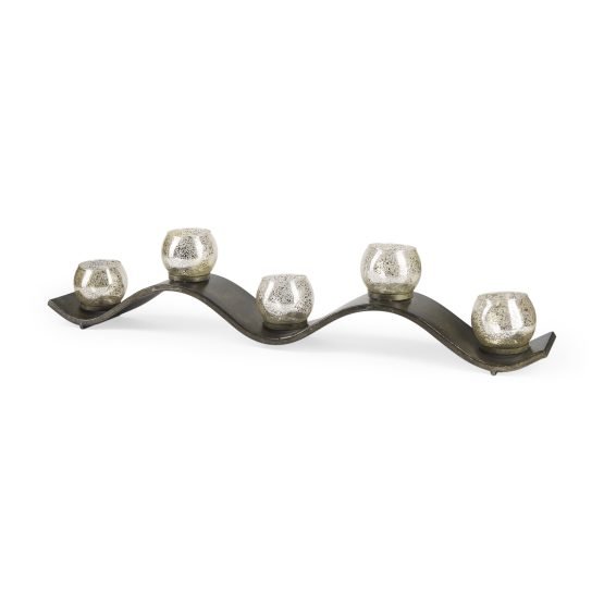 Lux Copper Metal Five Hurricane Glass Holder Table Candle Holder