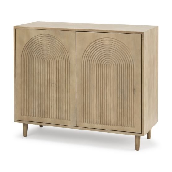 Tucker Light Brown Wood Mid-Century Modern Rainbow  2 Door Accent Cabinet