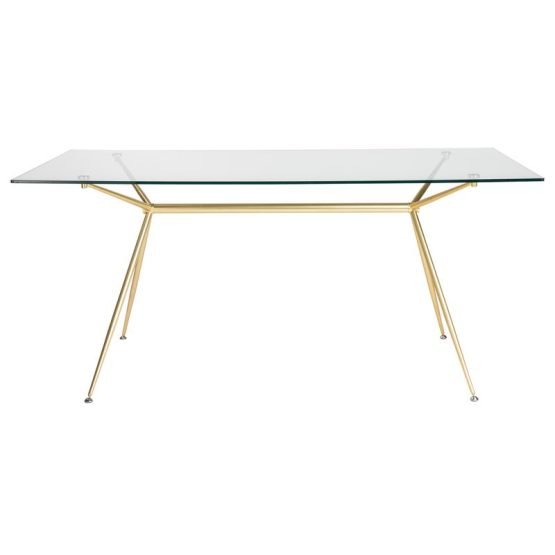 Atos Rectangle Table/Desk with Clear Tempered Glass Top and Matte Brushed Gold Base