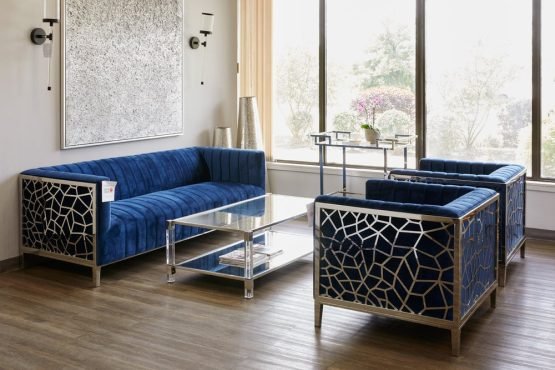 CONRAD Sofa GY-SF-7992 Blue Velvet w/ Laser cut detail