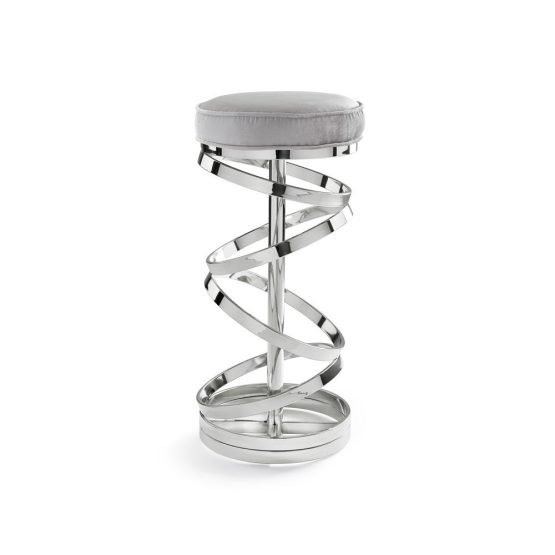 GLAM counter stool GY-COU-8530 E-Grey Velvet Polished silver frame