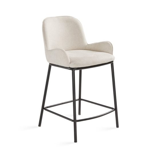 Bennett Counter chair GY- COU-2945 Fuzhou Light Grey Linen fabric Black Matte metal legs