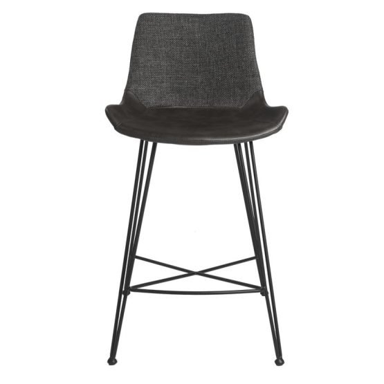 Alisa Counter Stool in Dark Gray Fabric and Dark Gray PU with Matte Black Legs