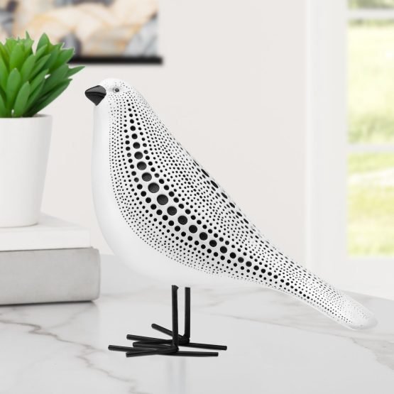 Debossed Dotted Standing Bird - White
