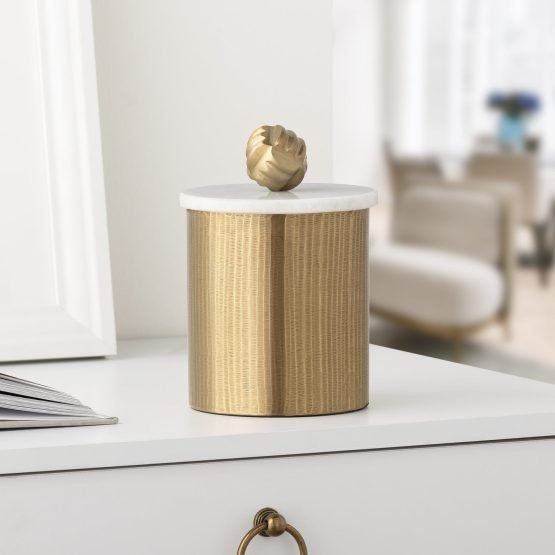 Tomar Antique Brass Ribbed 7.5 Inch Tall Canister