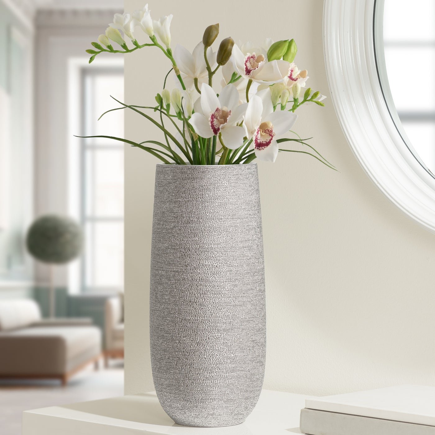 Brava Silver Spun 14.5h" Textured Ceramic Vase