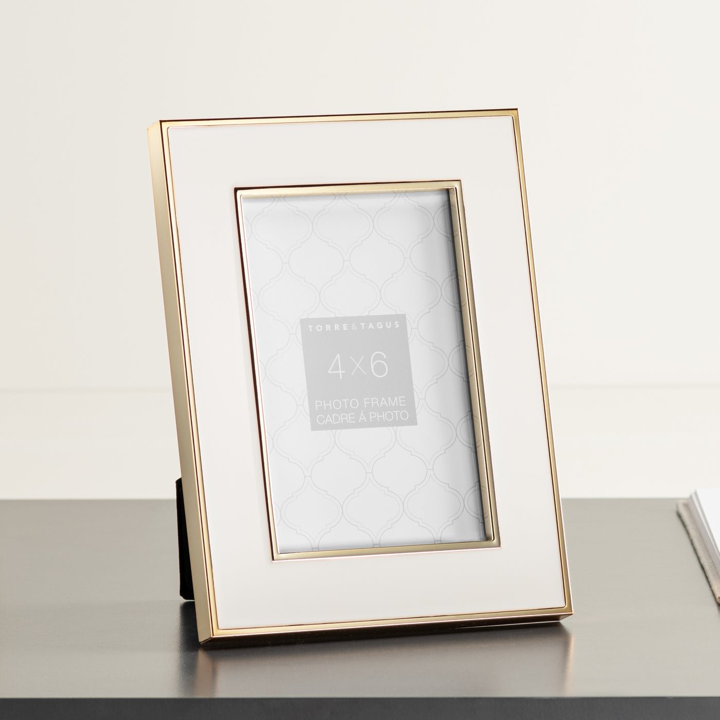 Regis Gold Trim White Enamel + Metal 4x6" Photo Frame