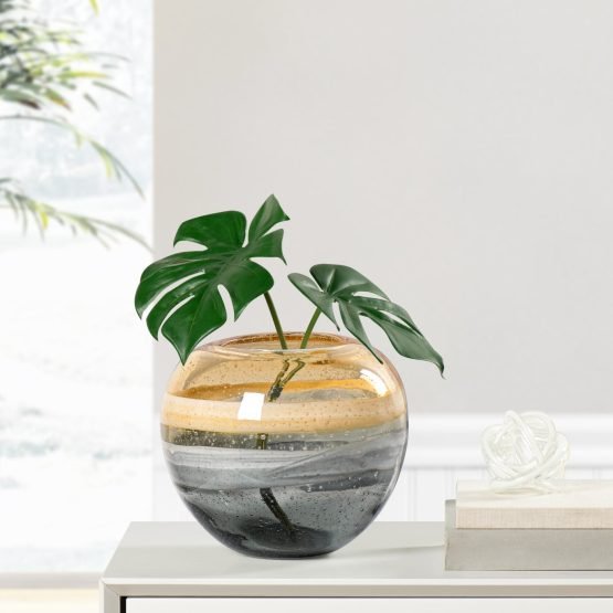Andrea Swirl Glass 7.5 Inch Diameter Sphere Vase - Amber