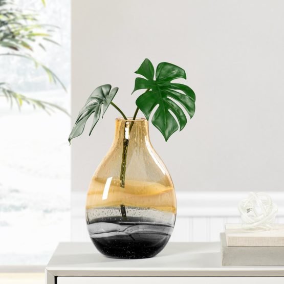 Andrea Swirl Glass 10.75 Inch Tall Bulb Vase - Amber