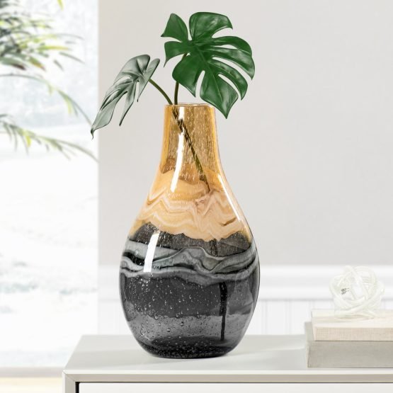 Andrea Swirl Glass 14.25 Inch Tall Bulb Vase - Amber