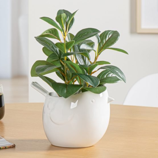 Finch Bird Ceramic Drop Pot Planter - White