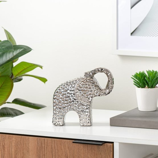 Bold Hammered Elephant Ceramic 6.5 Inch Tall Decor Sculpture