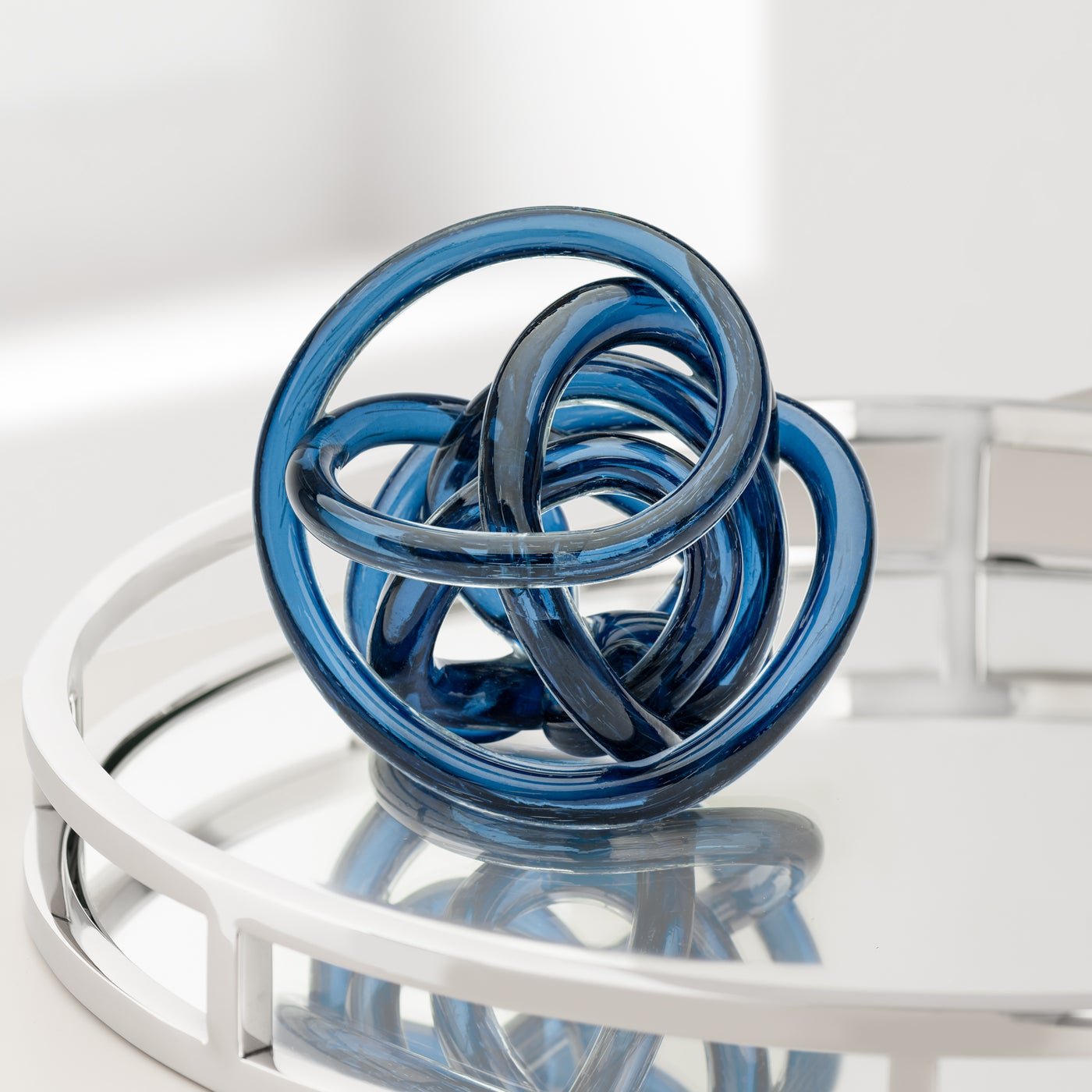 Orbit Glass Knot 4.5 Inch Diameter Decor Ball - Indigo Blue