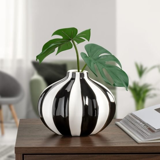 Abstract Black Band 5.5 Inch Tall Ceramic Gourd Vase