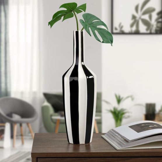 Abstract Black Band 15 Inch Tall Ceramic Vase