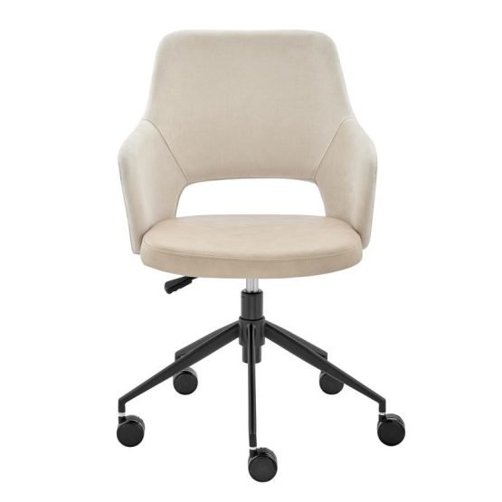 Darcie Office Chair in Light Beige Fabric Beige Leatherette and Black Base