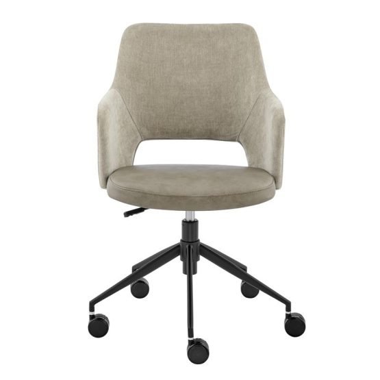 Darcie Office Chair in Light Taupe Fabric Light Gray Leatherette and Black Base
