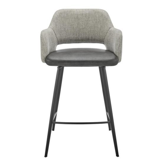Desi Swivel Counter Stool in Gray Fabric and Dark Gray Leatherette with Black Base