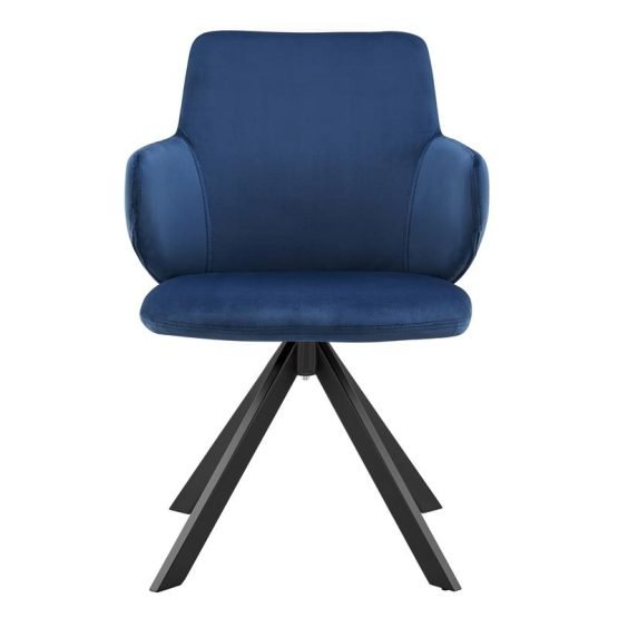 Vigo Swivel Side Chair in Blue Velvet with Black Steel Legs