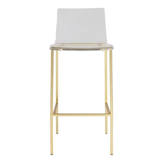 Chloe Bar Stool in Clear Acrylic with Matte Brushed Gold Legs
