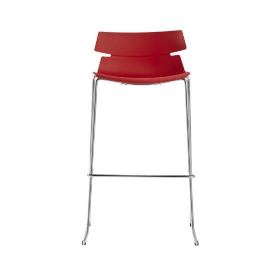 Alvin Polypropylene Bar Stool Shell in Traffic Red with Chrome Steel Base