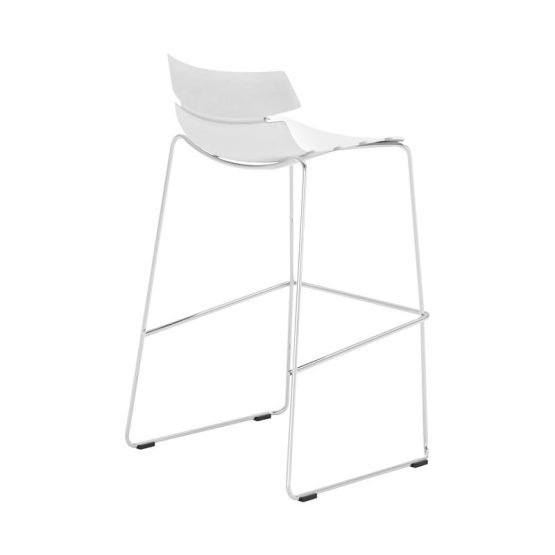Alvin Polypropylene Bar Stool Shell in Traffic White with Chrome Steel Base