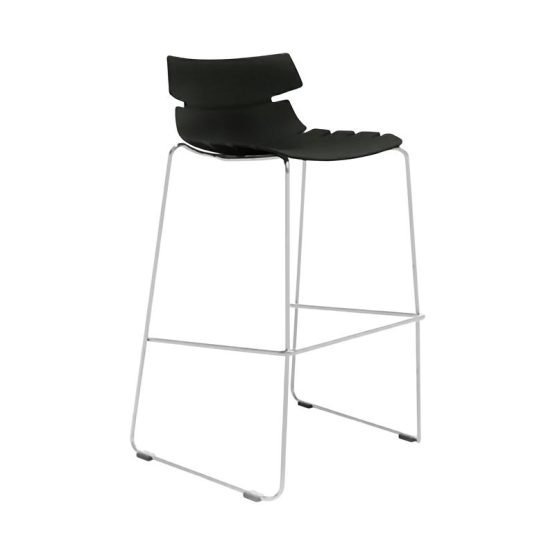 Alvin Polypropylene Bar Stool Shell in Traffic Black with Chrome Steel Base