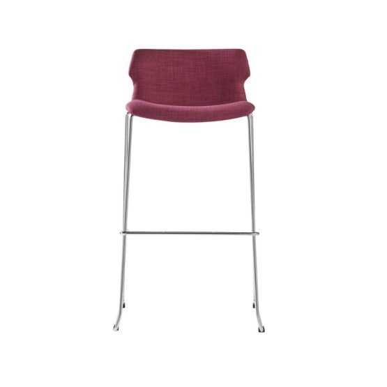 Alvin Upholstered Bar Stool Shell in Cranbery Red with Chrome Steel Base