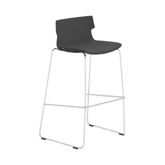 Alvin Upholstered Bar Stool Shell in Dark Gray with Chrome Steel Base