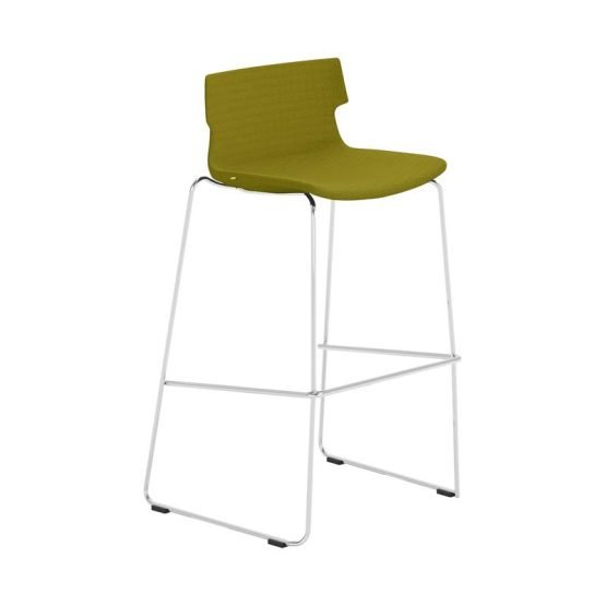 Alvin Upholstered Bar Stool Shell in Green with Chrome Steel Base