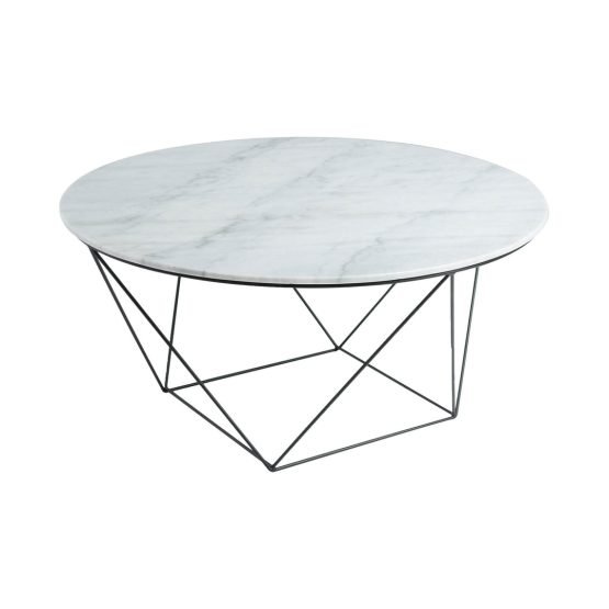 Valencia Round Coffee Table - Grey Marble/Black Matte