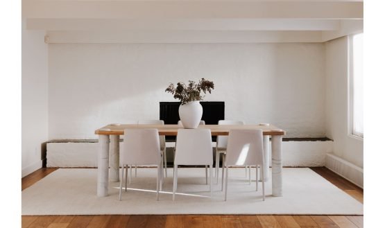 CENTURY DINING TABLE NATURAL WHITE MARBLE LEG BEIGE TRAVERTINE - Image 2
