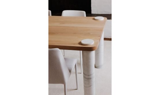 CENTURY DINING TABLE NATURAL WHITE MARBLE LEG BEIGE TRAVERTINE - Image 3